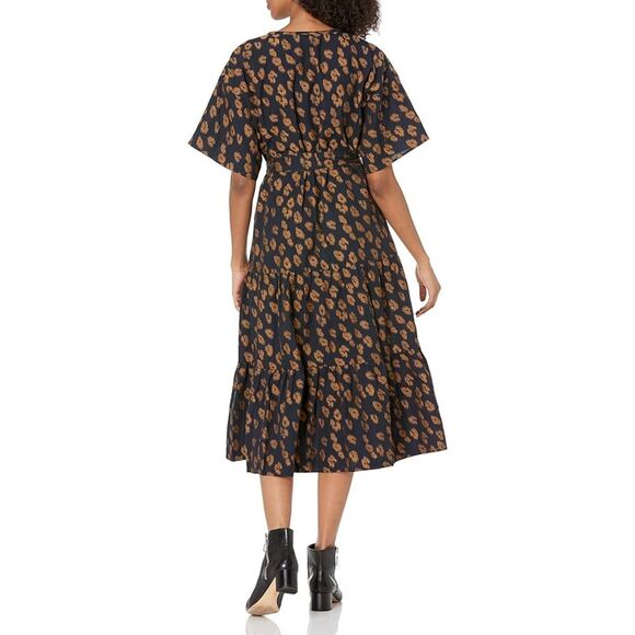 Trina Turk Cotton Blend Midi Leopard Print Pattern Dress Indigo Tawny Size S - Picture 2 of 8
